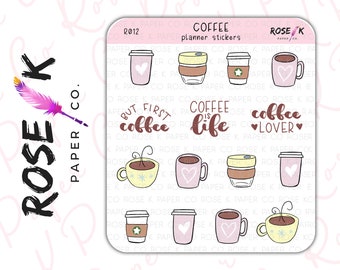 Adesivos de planejador de café para Dot Grid Journal, Erin Condren, Happy Planner ou Hobonichi - desenhados à mão - letras - R012