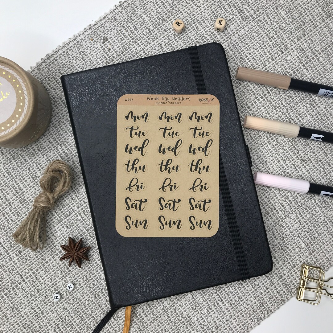 Kraft Paper Planner Stickers Week Day Handlettered Short Week Day