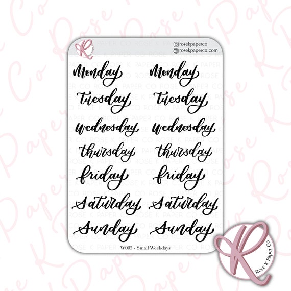 Hand Lettered Days of the Week Planner Stickers Dot Grid Journal Weekdays  Cursive Weekday Headers Day Stickers W005 -  Hong Kong