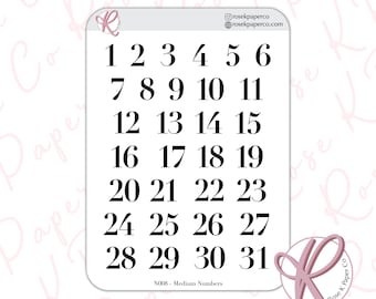 Medium Date Numbers | dot grid Journal | Planner Stickers | Date Covers | Day Numbers | Day of the Month | Black | Font | N008