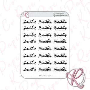 Remember Script stickers for planners or dot grid journal, Brush lettering font perfect for Hobonichi, calendars L064