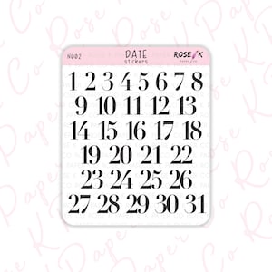 Große Datumszahlen | dot Grid Notizbuch | Planer Aufkleber | Datums Cover | Tageszahlen | Tag des Monats | Schwarz | Schrift | N002
