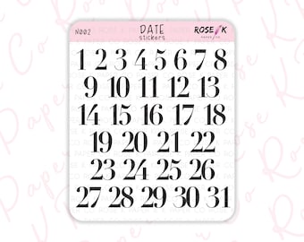 Large Date Numbers | dot grid Journal | Planner Stickers | Date Covers | Day Numbers | Day of the Month | Black | Font | N002