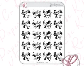 Birthday Script stickers for planners or bullet journal, Brush lettering font perfect for Hobonichi, happy planner, calendars L042