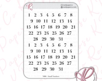 Small Date Numbers | Dot Grid Journal | Planner Stickers | Date Covers | Day Numbers | Day of the Month | Black | Font | N006
