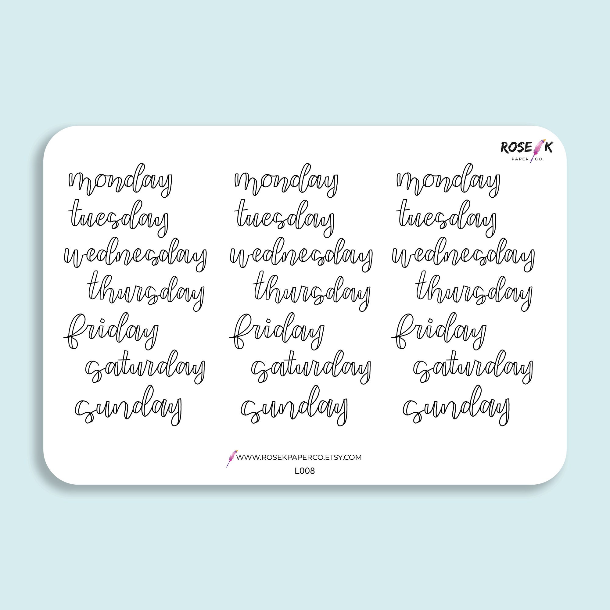 Hand Lettered Days of the Week Planner Stickers Dot Grid Journal Weekdays  Cursive Weekday Headers Day Stickers W005 -  Hong Kong