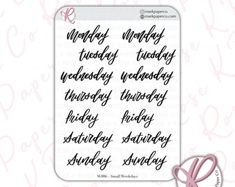 Fancy Hand Lettered Days of the Week Planner Stickers | Bullet Journal | Bujo | Weekdays | Cursive | Weekday Headers | Day Stickers W006