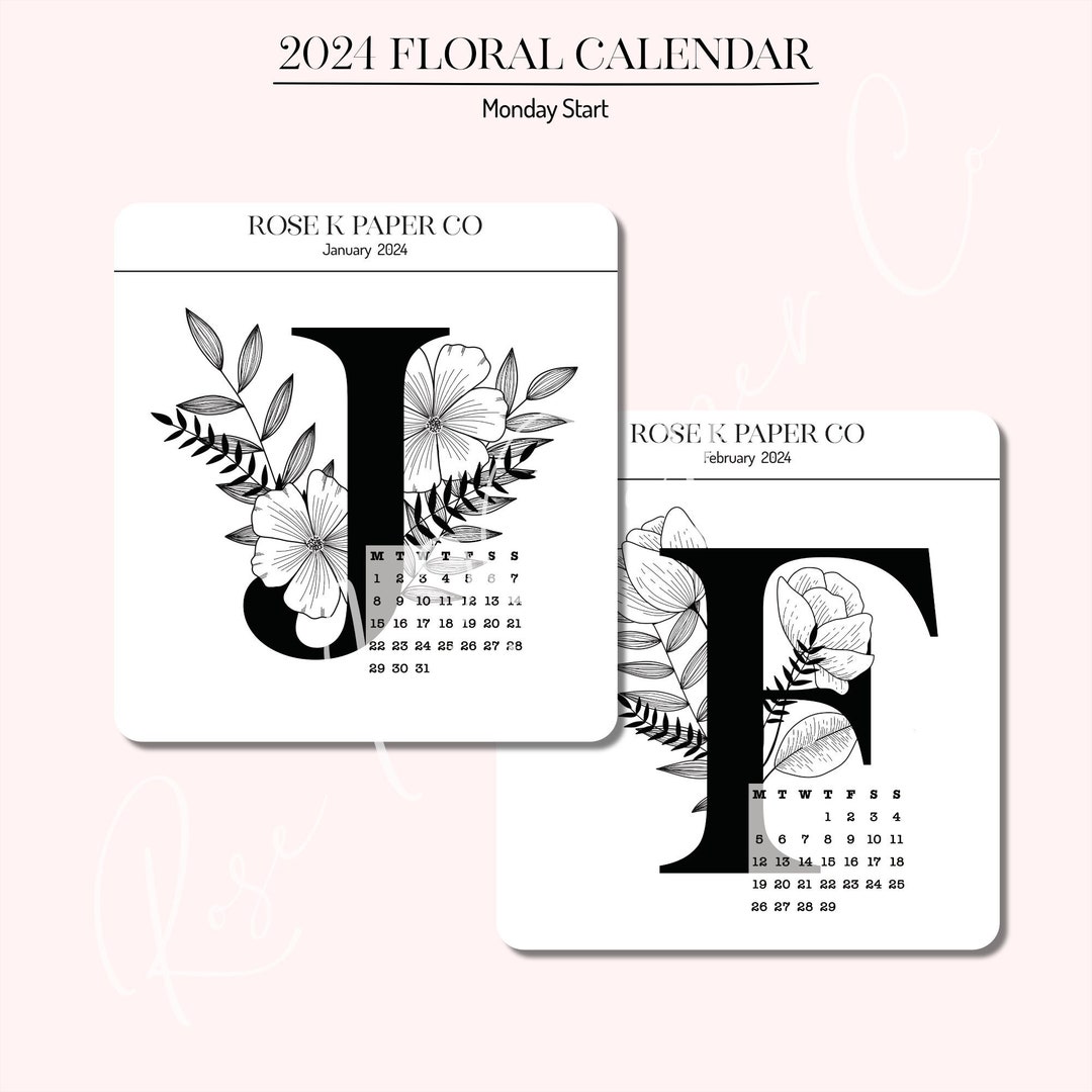 2024 Floral Calendar Stickers MONDAY START Dot Grid Etsy