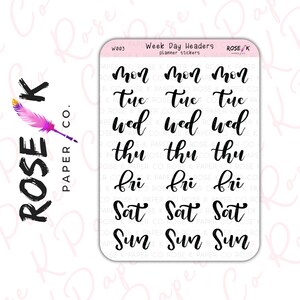 Weekdagplannerstickers | Script | Handgeschreven | Korte weekdagstickers voor dot Journal, Erin Condren, Happy Planner, Hobonichi W003
