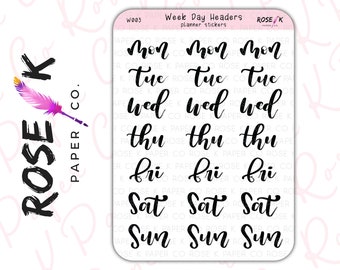 Week Day Planner Stickers | Script | Hand-Lettered | Short Week Day Stickers for dot Journal, Erin Condren, Happy Planner, Hobonichi W003