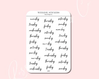 Days of the Week Planner Stickers | Bold Cursive | Lettering | for planners and journals W010