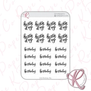 Verjaardagsscriptstickers voor planners of dot grid journal, penseelletters in twee maten, perfect voor bullet journals of planners L044