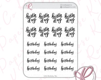 Adesivos de roteiro de aniversário para planejadores ou diário de grade de pontos, pincel com letras em dois tamanhos, perfeitos para diários com marcadores ou planejadores L044
