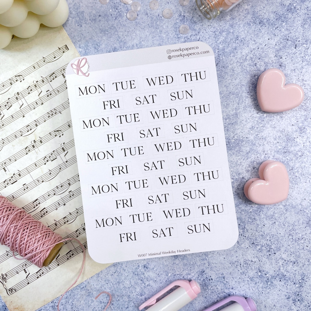 Week Day Headers in Serif Font for Your Dot Grid Journal or Planner ...