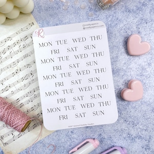 Weekdagkoppen in Serif-lettertype voor uw puntrasterdagboek of planner | W007
