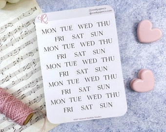 Week Day Headers in Serif Font for your dot grid journal or planner | W007