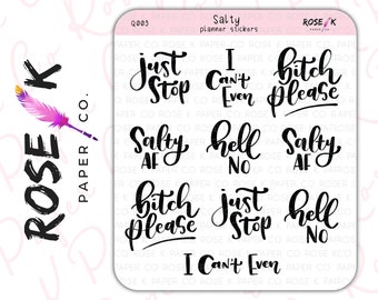 Salty Sarky Planner Stickers for your dot grid journal, Erin Condren, Happy Planner or Hobonichi | Hand-lettered, script stickers Q003