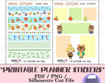 Animal Crossing Washi Tape, New Horizons, Dot Grid Journal Printable Stickers, Planner Printable, Hand-lettering P004