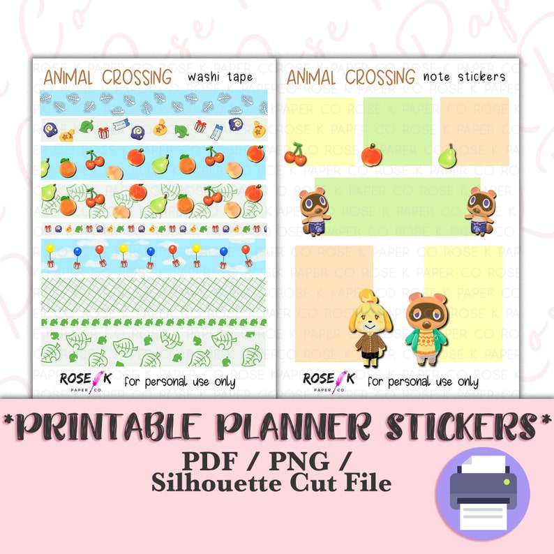 Animal Crossing Washi Tape, New Horizons, Dot Grid Journal Printable