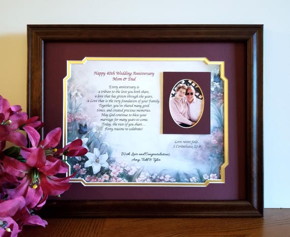 Wedding Anniversary Picture Frame Personalized Poem Gift For Etsy