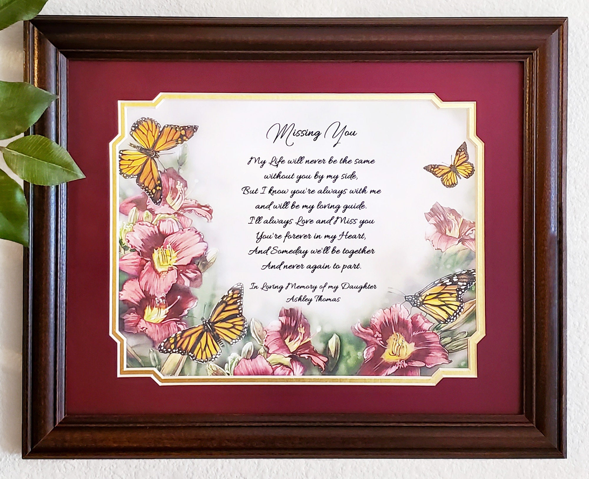 Daughter Memorial Poem Personalized Frame Gift In Memory of Etsy