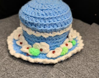 Crochet Blue Hat Pin Cushion with storage inside