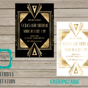 Invitation ANNIVERSAIRE ART DÉCO - CHOISISSEZ VOTRE COULEUR