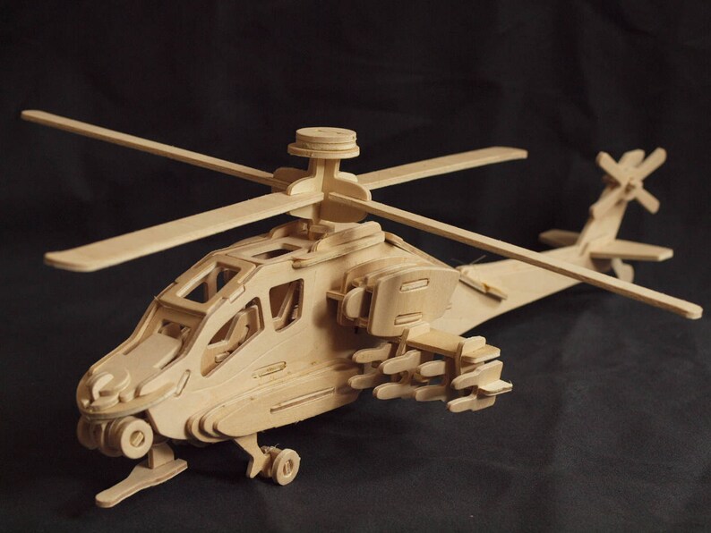Apache Elicopter 3D Wooden Model Puzzle Construction kit Etsy