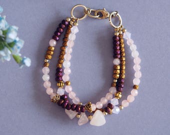 Rose Quartz bracelet gold, pale pink quartz bracelet, pink bridal bracelet, pink jewellery gift for her, dainty bracelet gem