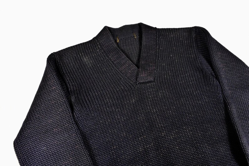 1940s Small Wool Sweater V-Neck Knit Black Jumper Men/'s Vintage