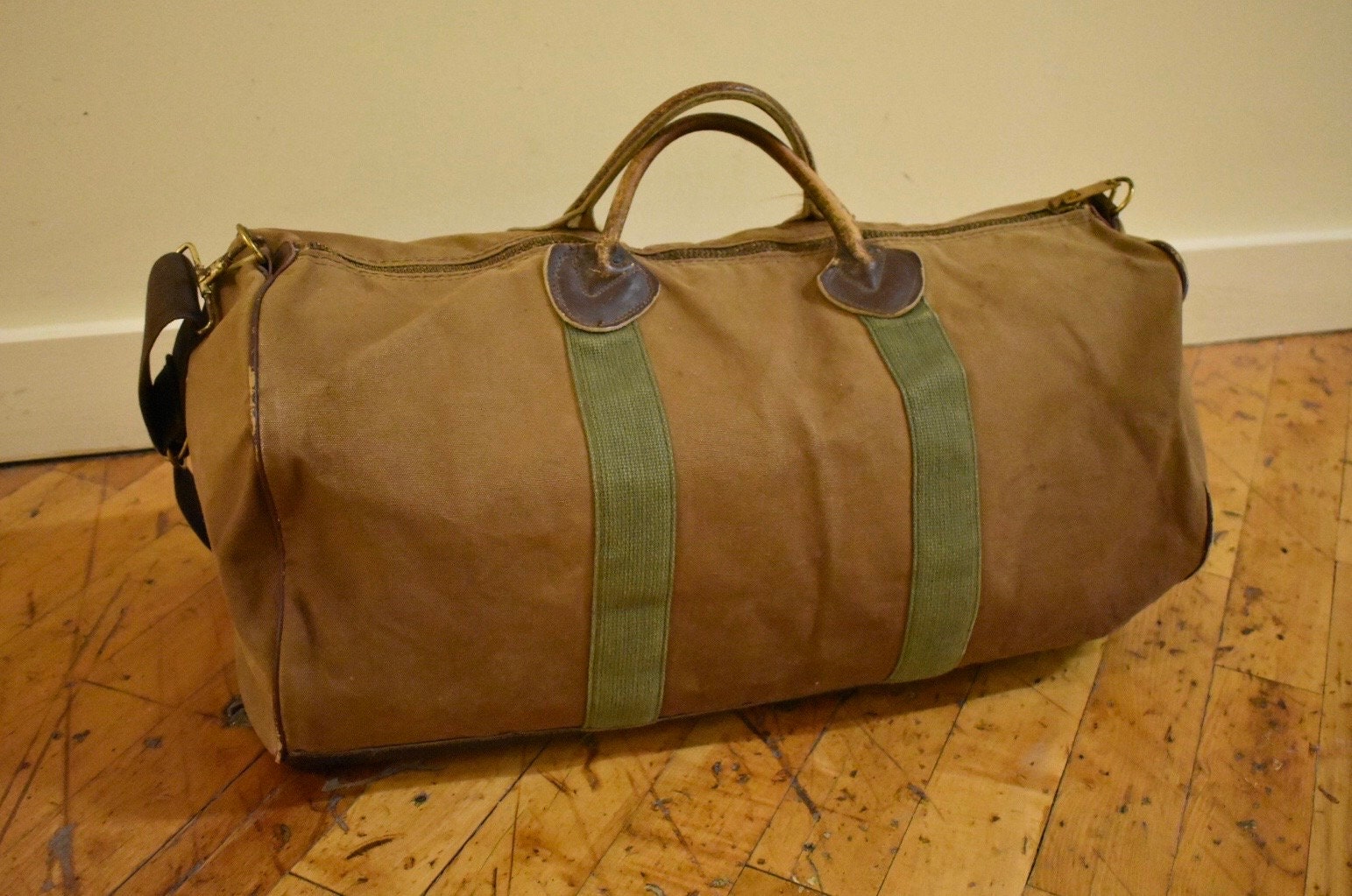 Vintage LL Bean Brown Duffle Bag With 2 Hand Straps Over the 
