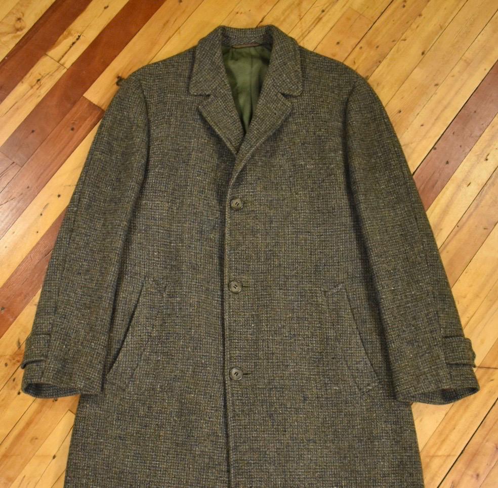 40s 50s Wool Overcoat Size Large Vintage Tweed