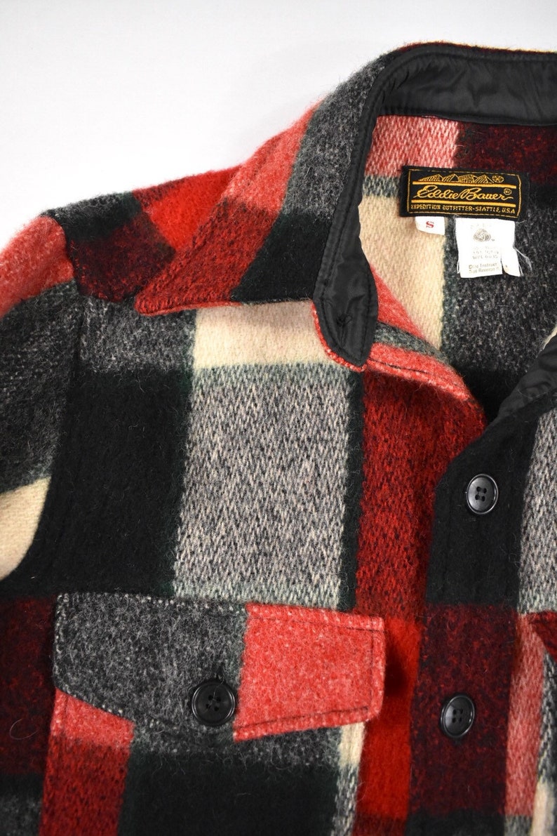 Eddie Bauer Small CPO Shirt-Jacket Red Black Plaid Wool | Etsy