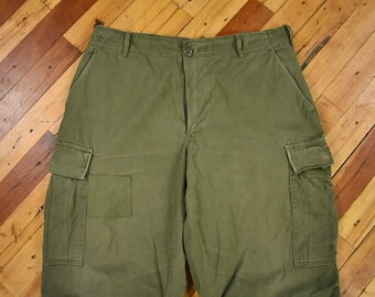 60s Jungle Pants 34 x 29 Rip-Stop Poplin Cotton U.S. Military Cargo Trousers Men's Vintage