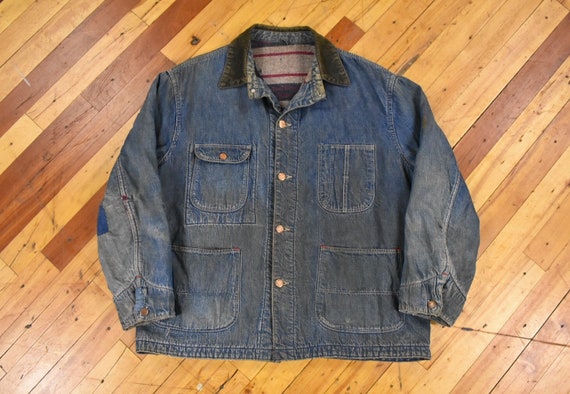 50s M/L Denim Chore Jacket Wool Blanket Lined Vint
