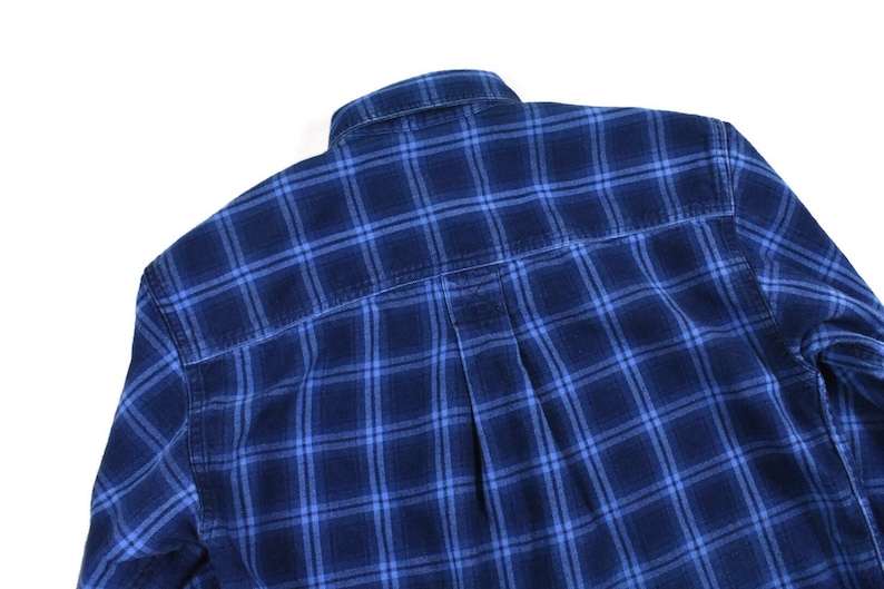 LL Bean XS Cotton Indigo Work Shirt Flannel Blue Plaid Men/'s Vintage Made In USA
