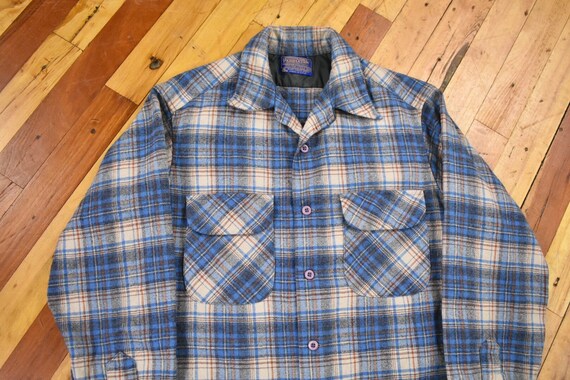 60s 70s Pendleton Medium Loop Collar Plaid Wool Board Shirt