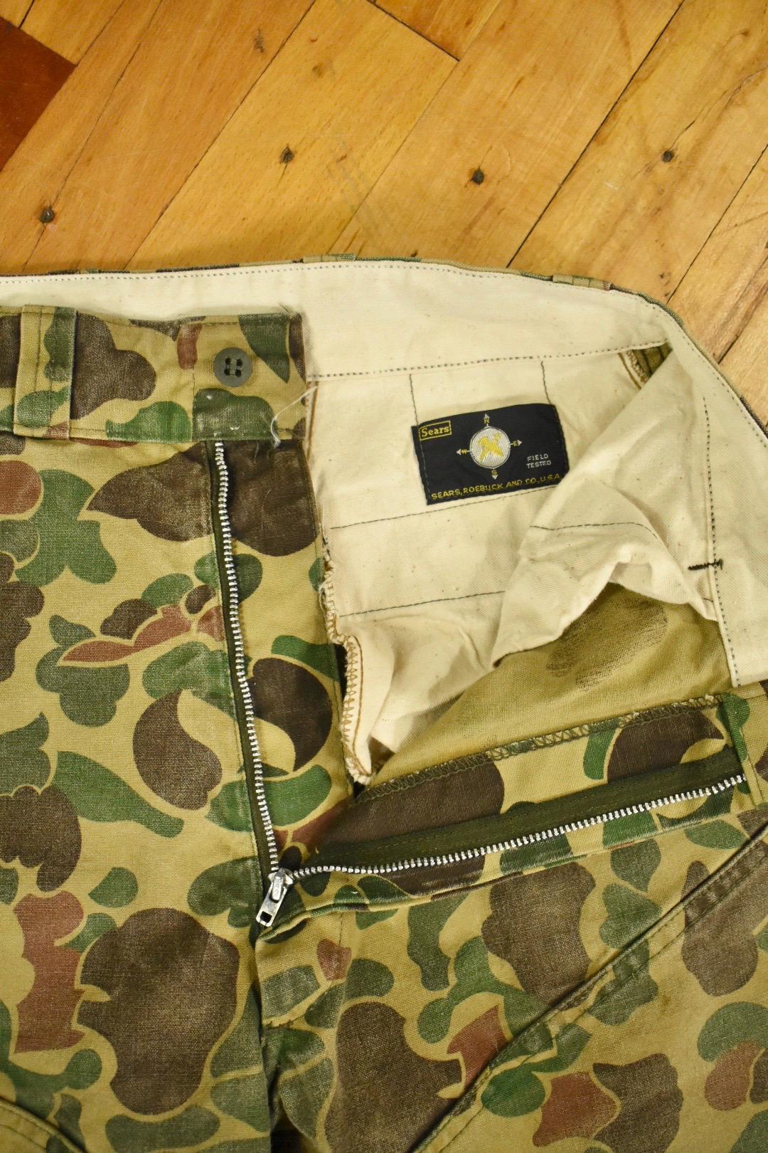 60s Sears Duck Camo Pants Size 29 X 28 Vintage Hunting Trousers