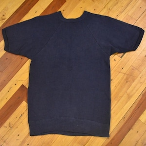 50s 60s Hanes Short Sleeve Sweatshirt Size XS Vintage Faded Navy Blue