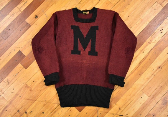 1930s Maine Sweater XS/S Two Tone Letter Sweater C