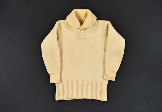 1920’s Shawl Collar Sweater Small Ivory Chunky Woo