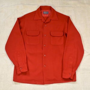 50s Pendleton Size Medium Board Shirt Loop Collar Vintage Red Wool