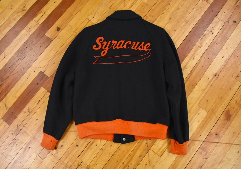 50s Medium Syracuse Varsity Jacket Wool Black Orange Men's | Etsy