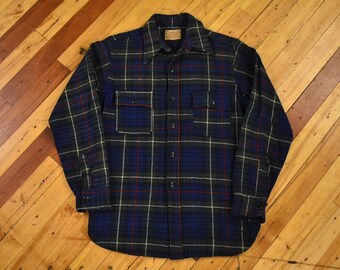 トップス 40s vintage cotton flannel work shirts 1940s Work Shirt Size Large Cotton 1/4 Zip Pullover Short