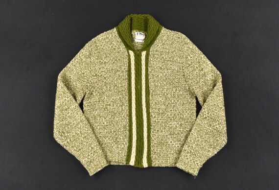50s 60s Medium Cardigan Zip Up Sweater Olive Green