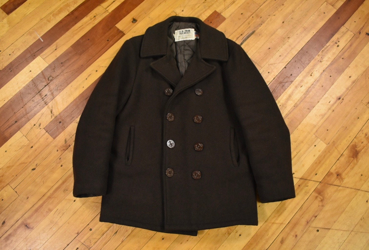 Schott Peacoat Size 38 Brown Wool Vintage