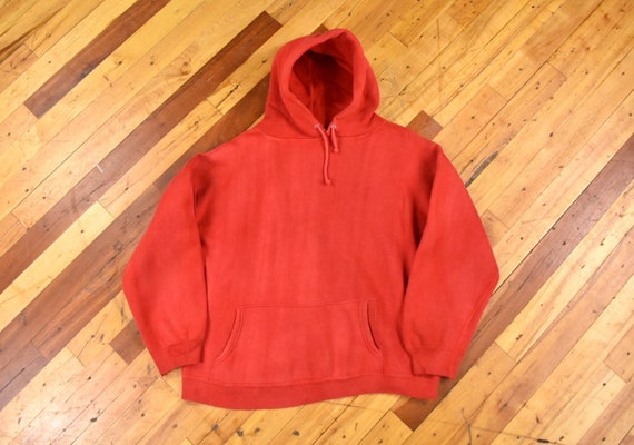 Faded Red Hoodie Medium Sweatshirt 70s Vintage