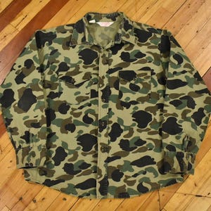 70er Enten Camo Chamois Hemd Gr. Large Baumwolle Flanell Vintage