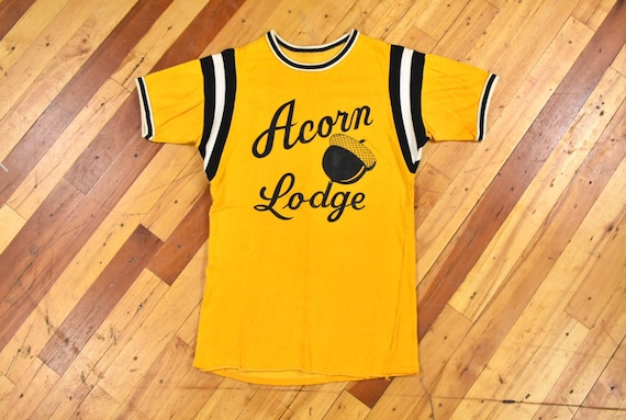 50s 60s Acorn Lodge Jersey Small Rayon T-Shirt Vin