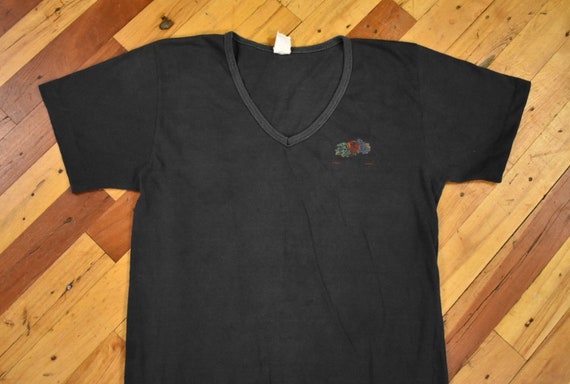 70s Fruit of the Loom Logo Tee Size Medium V neck T shirt Vintage